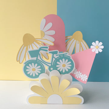 Pinfliers Daisy Theme Pastel Paper Birthday Decorations,Birthday Table Centerpiece|Birthday Table Decoration Items|1st Birthday Decoration Items for Girls,1 Daisy Paper Box,5 Small Cutouts, Multicolor